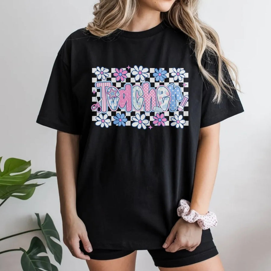 Coquette Teacher T-Shirt | Cute Pastel Floral Graphic | Soft Cotton Blend | Preppy Back to School Gift for Teachers