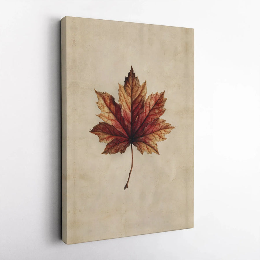 Vintage Autumn Maple Leaf Wall Art | Botanical Illustration Print | Premium Fade-Resistant Canvas | Seasonal Home Decor Gift