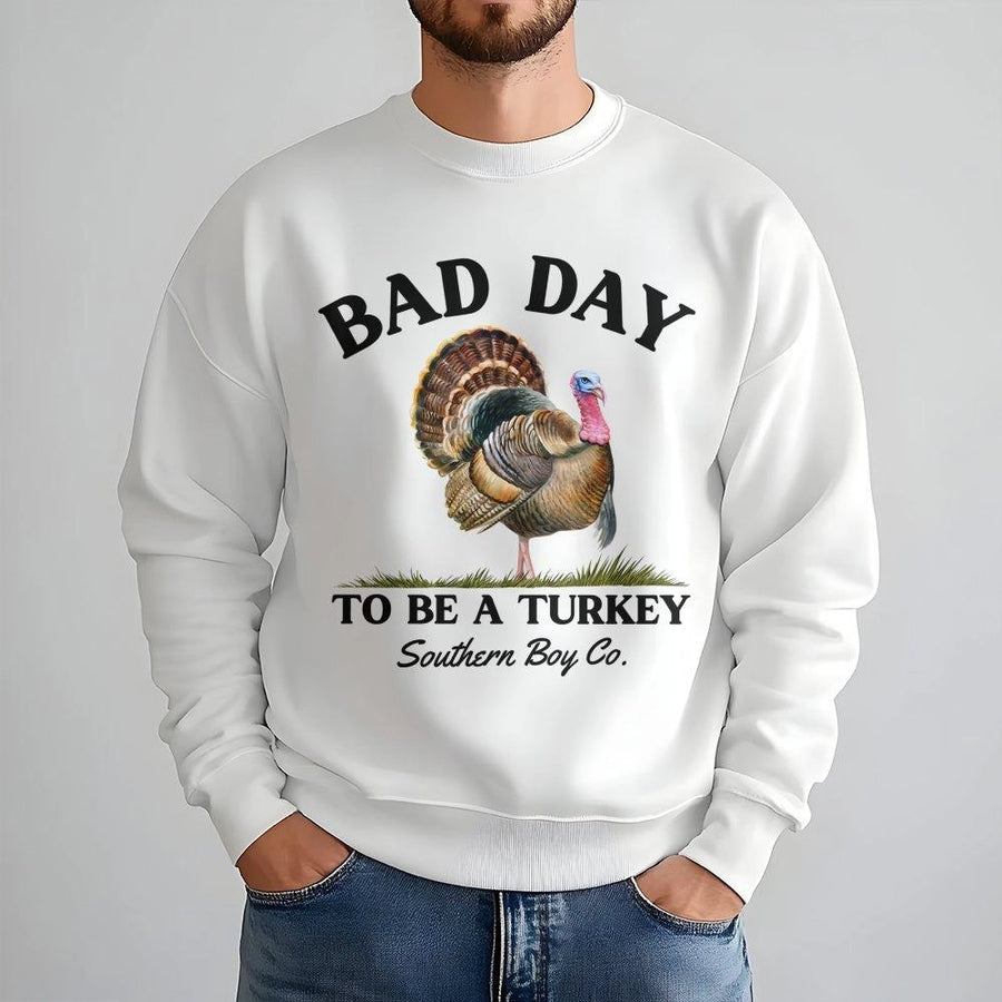 Bad Day To Be A Turkey Sweatshirt | Funny Thanksgiving Hunter Apparel | Premium Cotton Blend Crewneck | Holiday Gift For Country Men And Women