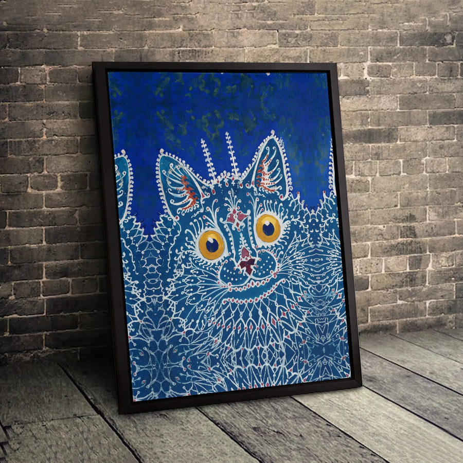 Blue Folk Art Cat Canvas Wall Art | Intricate Bohemian Pattern Print | 1.25 Inch Gallery Wrap | Unique Cat Lover Home Decor Gift