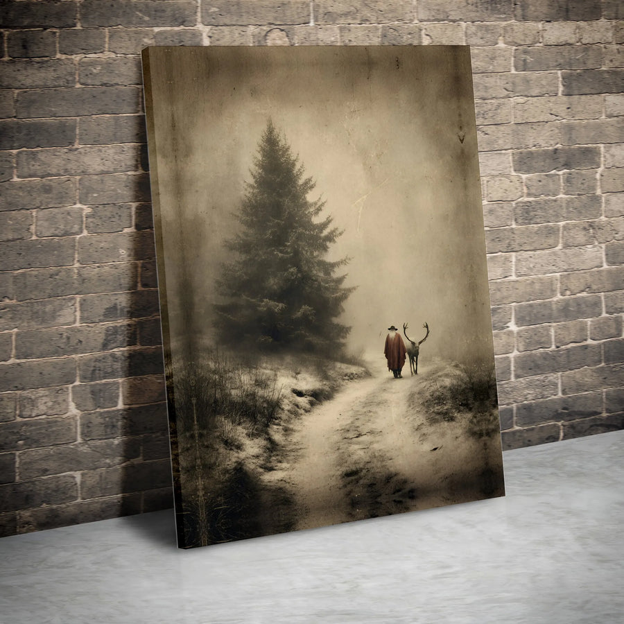 Winter Forest Canvas Wall Art | Moody Traveler With Stag in Snow | Premium Fade-Resistant Gallery Wrap | Atmospheric Home Decor Gift