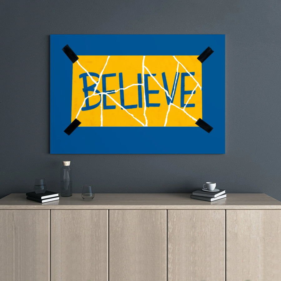 Believe Motivational Wall Art | Torn Paper Sign Design | Premium Gallery Wrap Canvas | Inspirational Office Decor Gift