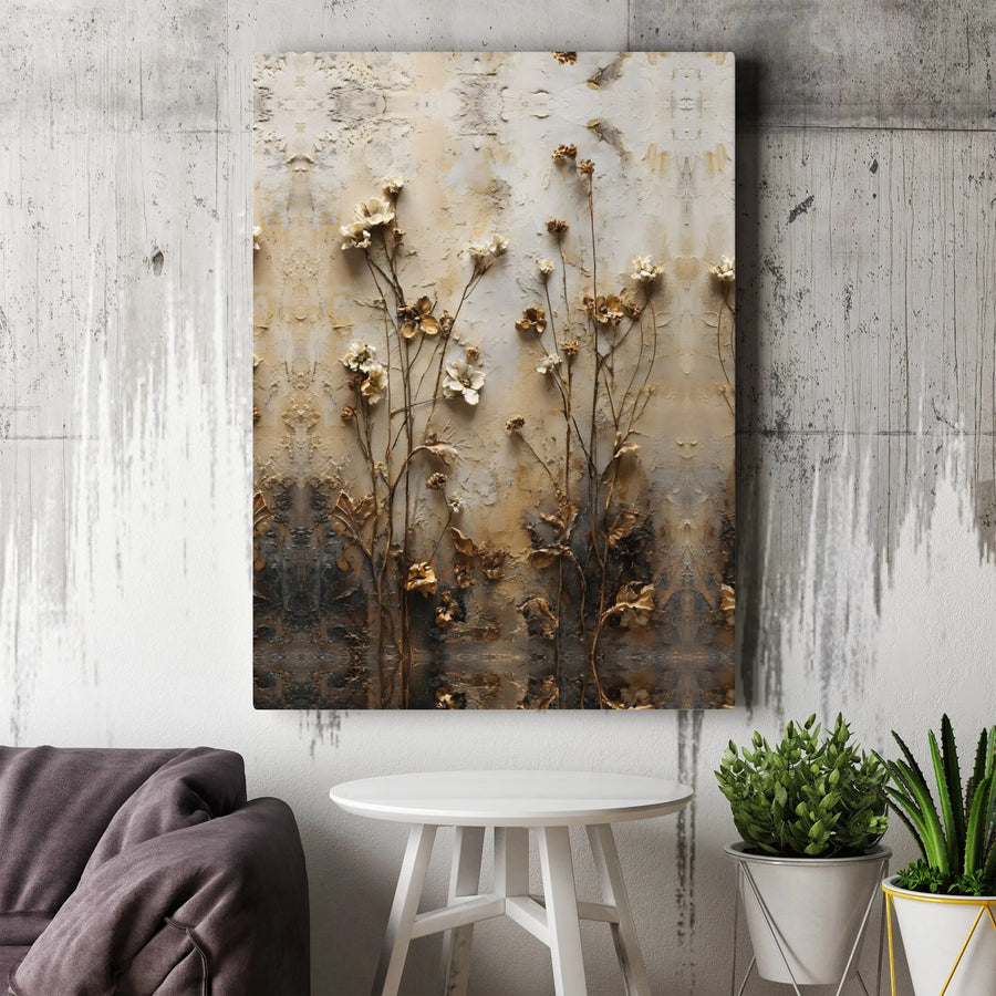 Neutral Wildflower Canvas Wall Art | Rustic Textured Floral Print | Premium Gallery Wrap 1.25 inch | Modern Farmhouse Home Decor Gift