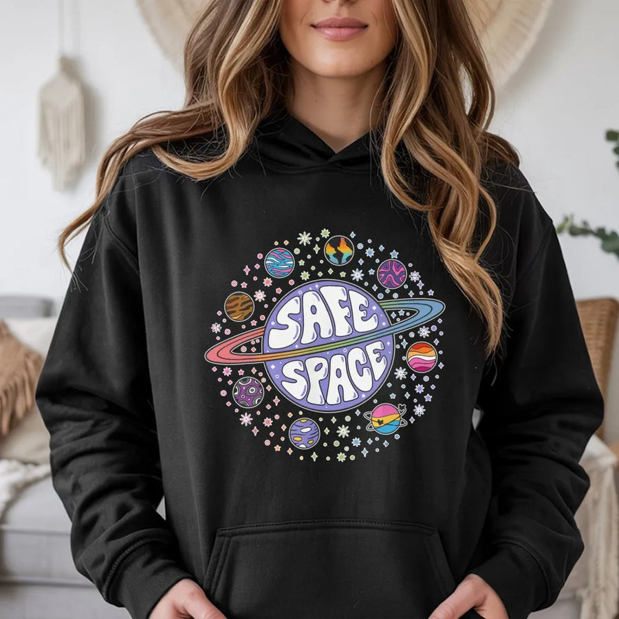 Safe Space Hoodie | Aesthetic Planet Pride Design | Cotton-Blend Premium Pullover | LGBTQ Ally Gift For Pride Month