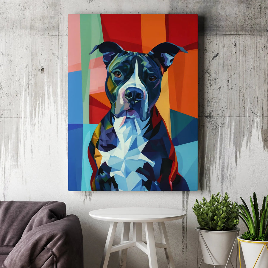 Pit Bull Canvas Wall Art | Colorful Geometric Polygonal Dog Portrait | Premium 1.25-Inch Gallery Wrap | Modern Home Decor Gift for Dog Lovers