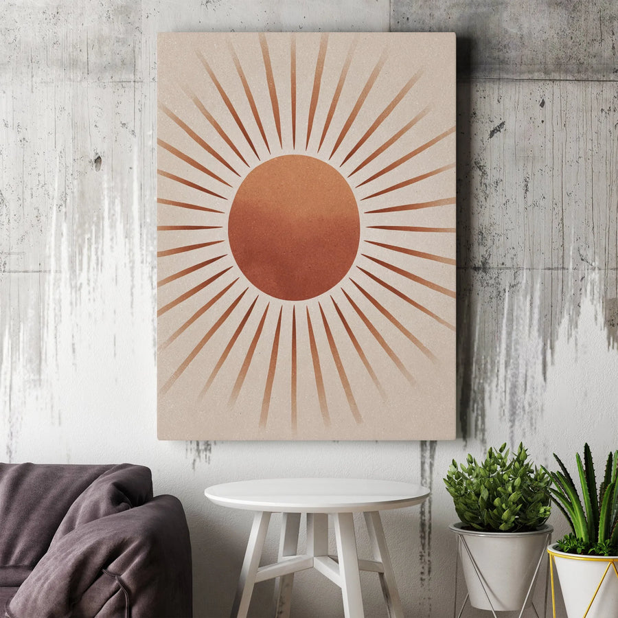 Minimalist Boho Sunburst Wall Art | Terracotta Abstract Sun Canvas Print | Premium Gallery-Wrapped Decor | Modern Earth Tone Living Room Gift