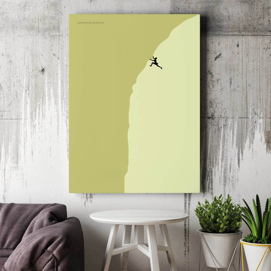 Rock Climbing Canvas Print | Minimalist Climber Silhouette with GPS Coordinates | Premium Wall Art | Gift for Adventurer, Modern Home Decor