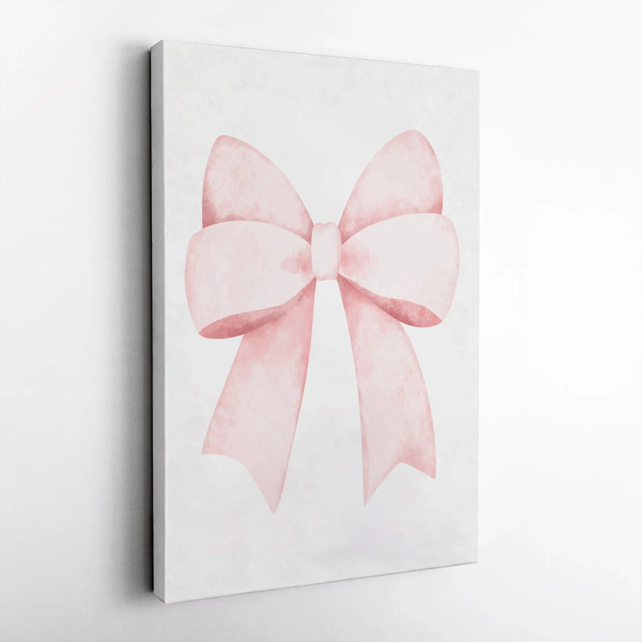 Pink Bow Canvas Wall Art | Watercolor Coquette Bow Print | Premium Gallery Wrapped Canvas | Gift for Her, Nursery & Dorm Decor