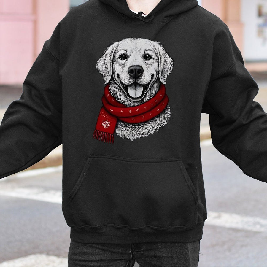 Golden Retriever Christmas Hoodie | Cute Dog With Red Scarf Graphic | Premium Cotton Blend | Holiday Gift For Dog Lovers