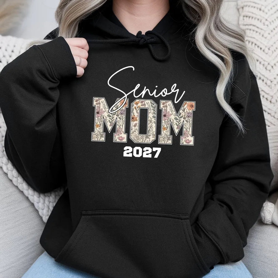 Senior Mom 2027 Hoodie | Vintage Floral Class of 2027 Design | Premium Comfort Colors Cotton | Proud Graduation Gift for Mom