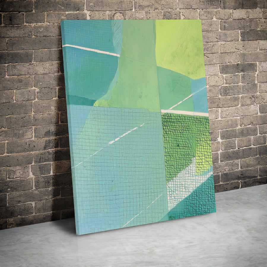 Abstract Geometric Canvas Wall Art | Blue and Green Grid Pattern | 1.25 Inch Gallery Wrap | Modern Home Decor for Living Room