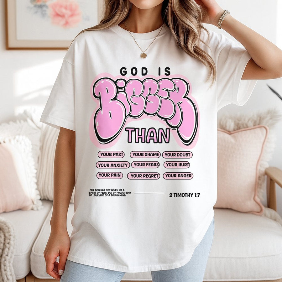 God Is Bigger Than T-Shirt | Christian Inspirational Scripture Graphic | 100% Cotton Premium Tee | Faith-Based Gift For Men And Women