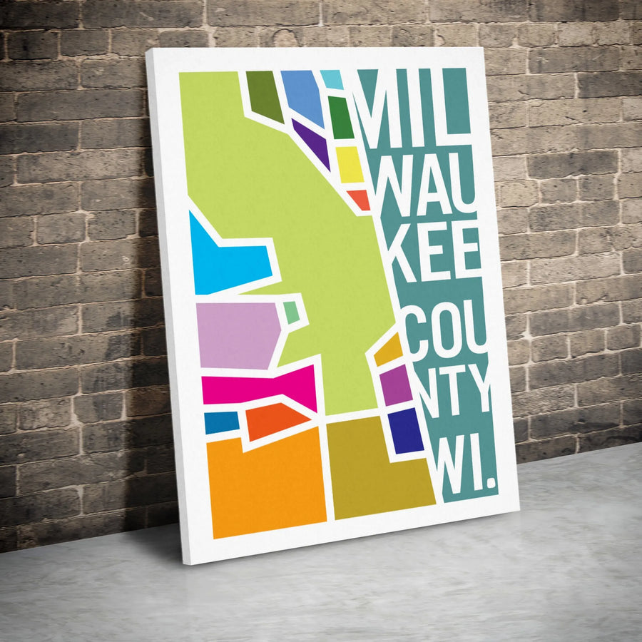 Milwaukee County Map Canvas Art | Colorful Abstract Wisconsin Print | 1.25-Inch Gallery Wrap | Modern Home Decor Gift for Wisconsinites