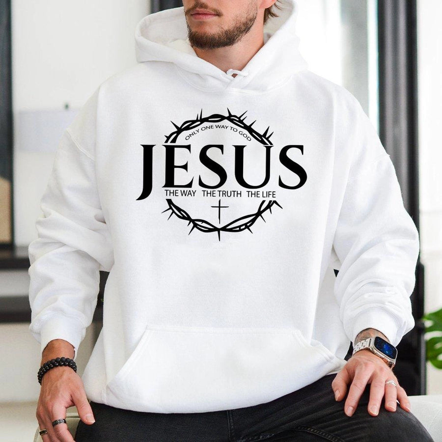 Jesus Hoodie | The Way The Truth The Life Scripture | Premium Cotton Blend | Faith-Based Christian Gift for Men and Women