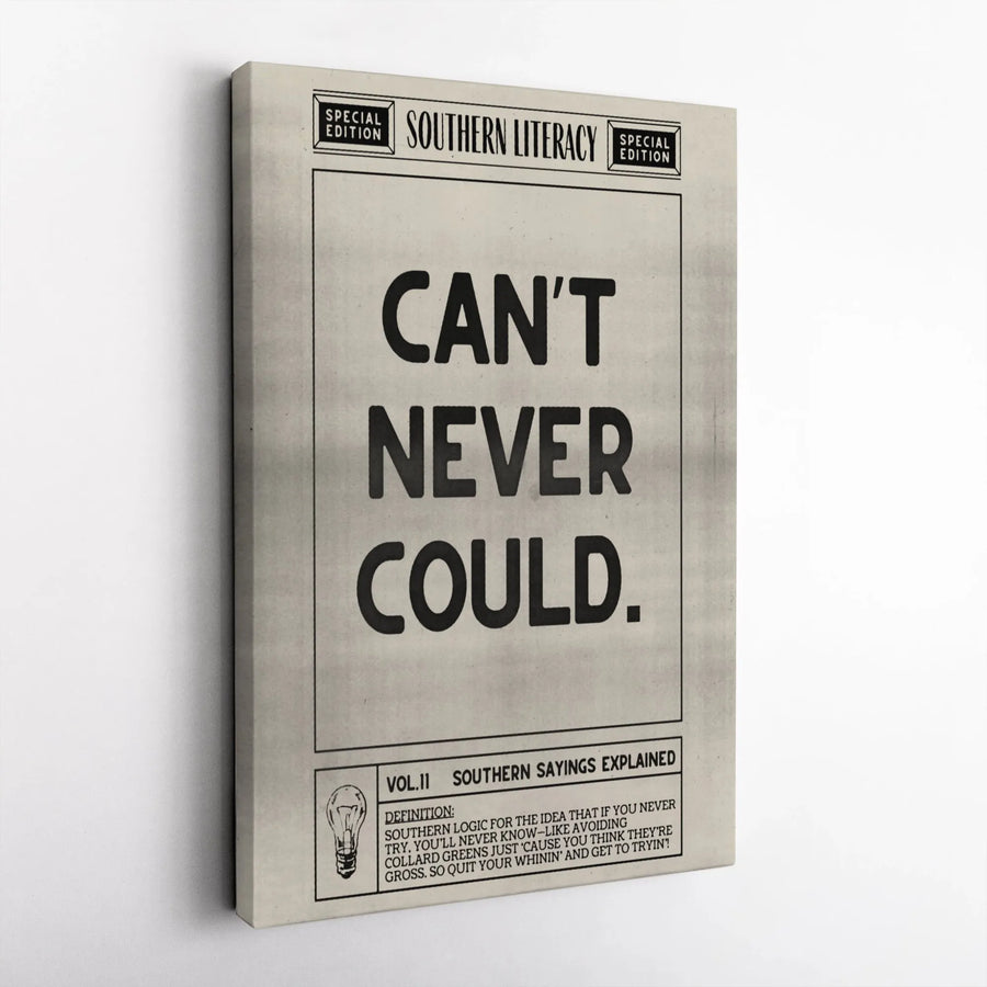 Can't Never Could Wall Art | Southern Sayings Dictionary Print | Premium 1.25" Gallery Canvas | Inspirational Home Decor Office Gift