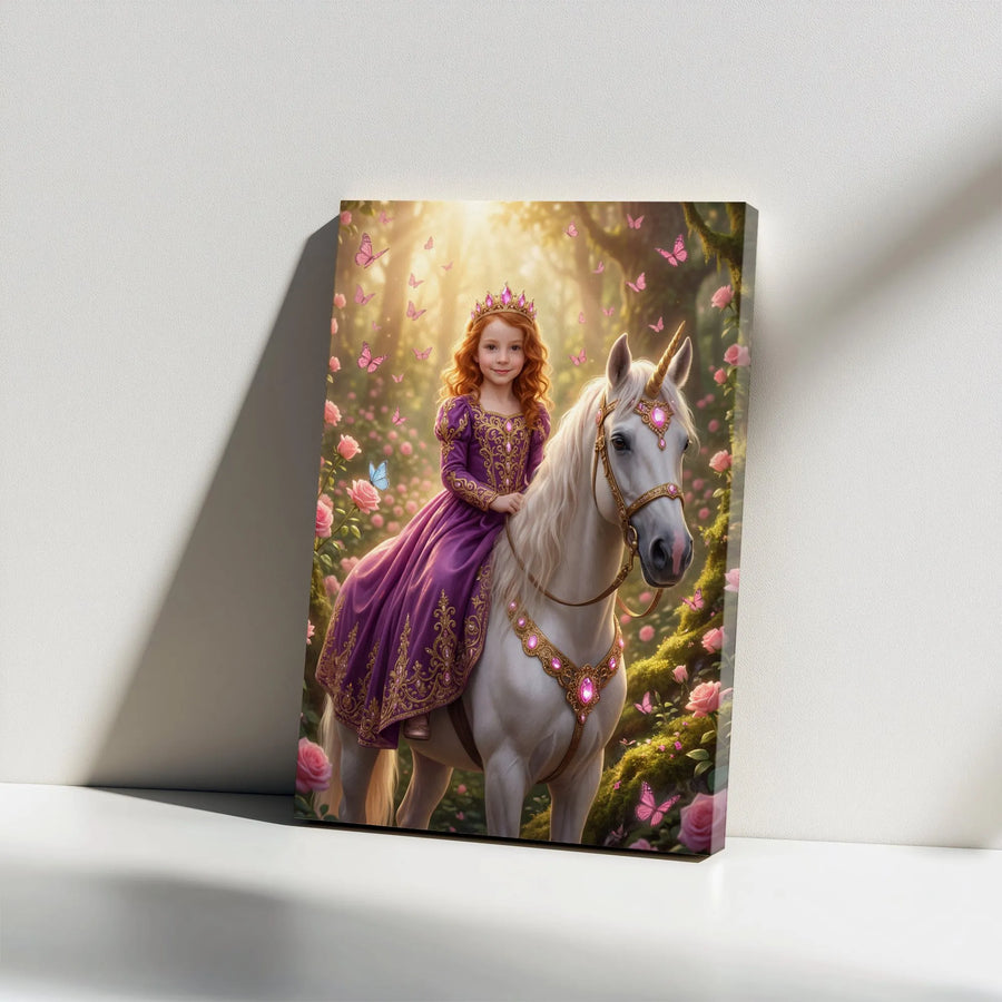 Princess and Unicorn Canvas Wall Art | Enchanted Forest Fairy Tale Design | Premium Gallery Wrap 1.25" Frame | Magical Nursery or Bedroom Gift
