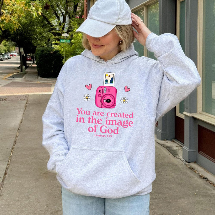 Created In The Image Of God Hoodie | Christian Faith Aesthetic Camera Design | Premium Cotton Blend | Religious Gift For Women And Men