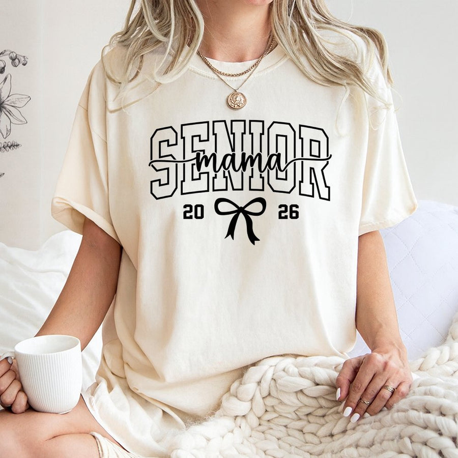 Senior Mama 2026 T-Shirt | Coquette Bow Aesthetic Graphic | 100% Cotton Premium Tee | Proud Senior Mom Gift for Class of 2026 Graduation