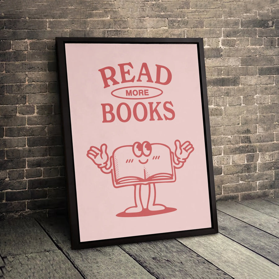 Read More Books Canvas Art | Retro Cartoon Book Character Print | Premium Gallery Wrapped Wall Decor | Aesthetic Reading Nook Gift for Book Lovers