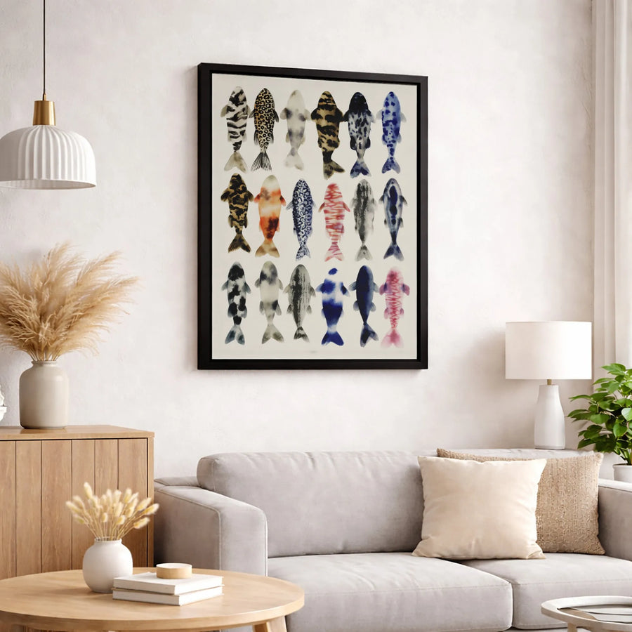 Koi Fish Canvas Wall Art | Colorful Watercolor Animal Print Pattern | Premium 1.25 Inch Gallery Wrap | Modern Home Decor Gift