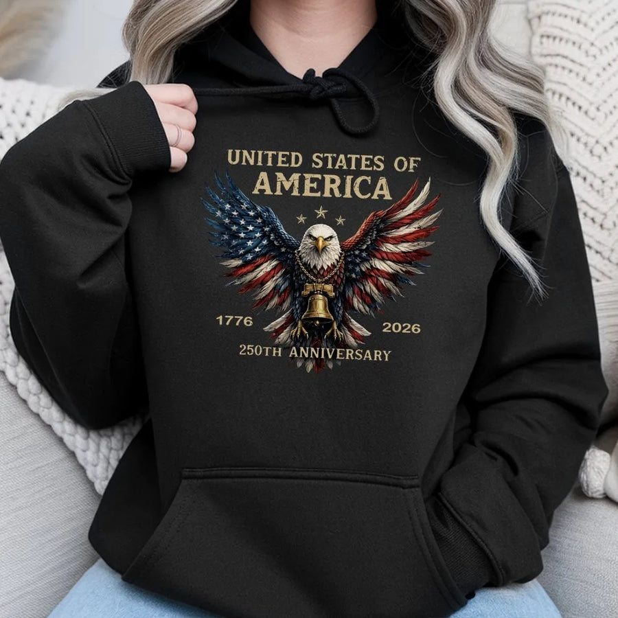 USA 250th Anniversary Hoodie | Patriotic American Flag Eagle | Premium Cotton Blend | Collector's Semiquincentennial Gift for History Buffs