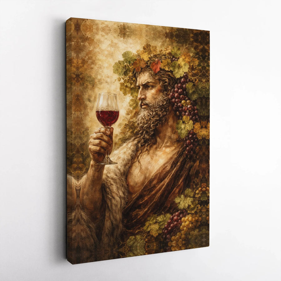 Dionysus Canvas Wall Art | Greek God of Wine Portrait Print | Premium Gallery Wrapped Canvas | Bar & Dining Room Decor Gift for Wine Lovers