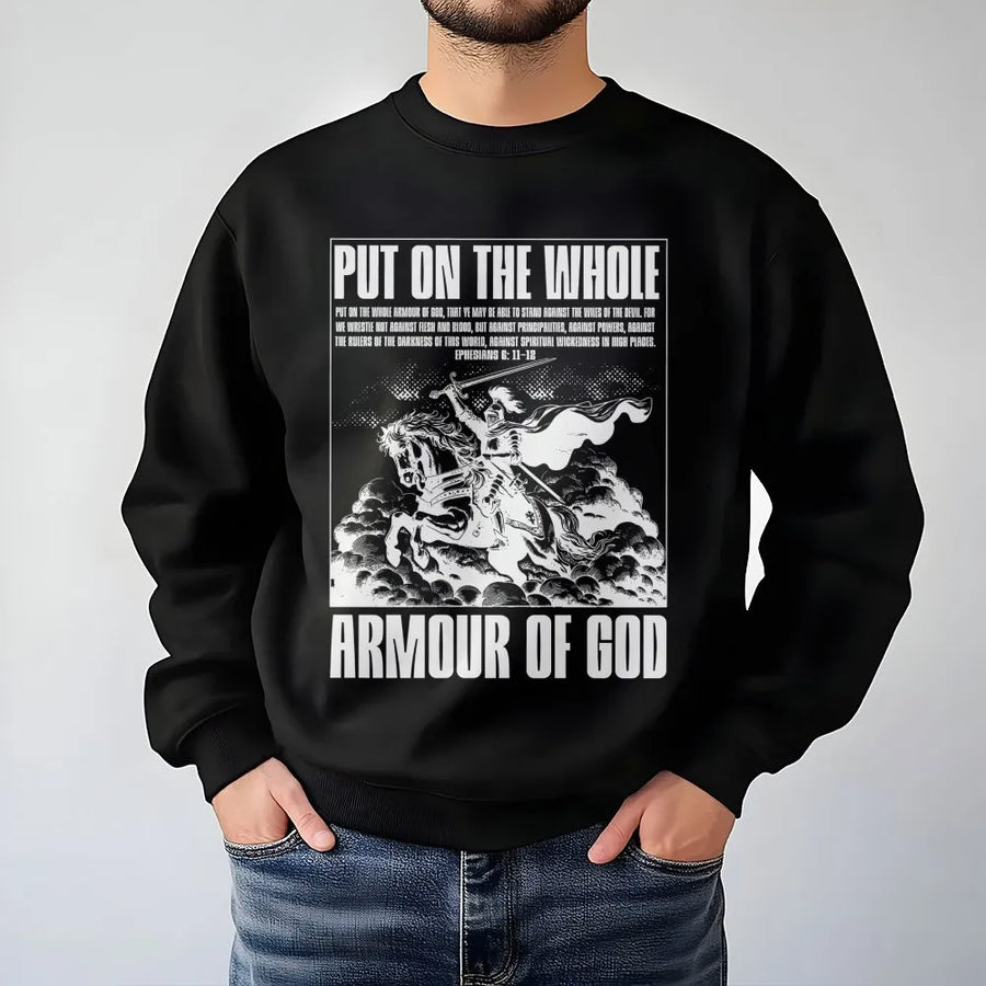 Armour Of God Sweatshirt | Ephesians 6:11-12 Bible Verse Graphic | Premium Cotton-Poly Blend | Religious Christian Gift For Men And Women