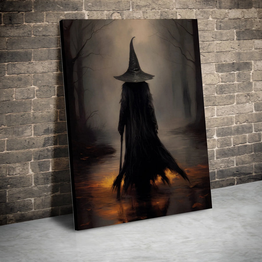 Dark Witch Wall Art | Spooky Forest Foggy Landscape | Premium 1.25-Inch Gallery Canvas | Gothic Home Decor For Witchy Aesthetic Lovers
