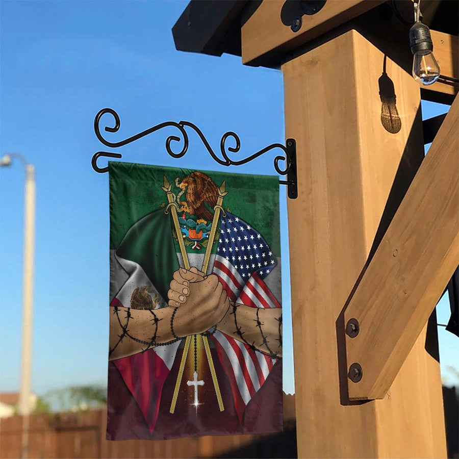 Mexico USA Handshake Garden Flag | Patriotic Dual Heritage Design | Weather-Resistant Premium Polyester | Decorative Outdoor Yard Gift