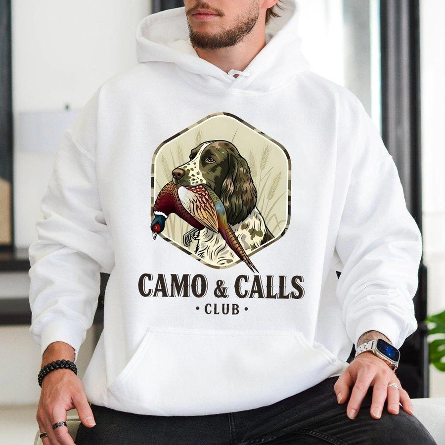 English Springer Spaniel Hoodie | Pheasant Hunting Dog Graphic Art | Premium Cotton Blend | Gift For Hunter Sportsman Outdoorsman
