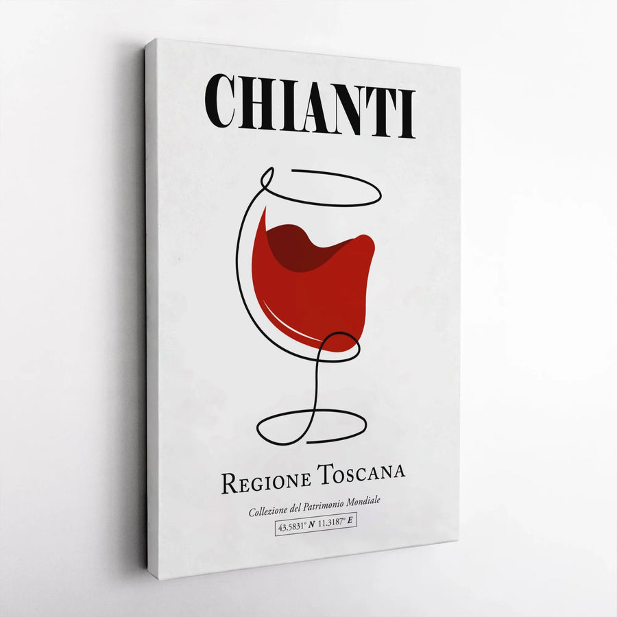 Chianti Wine Wall Art | Minimalist Red Wine Glass Line Drawing | Premium Gallery Wrapped Canvas | Italy Kitchen Decor Gift for Wine Lovers