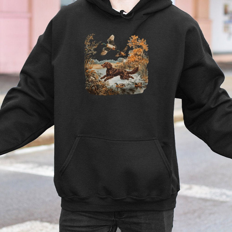 Retrievers and Mallard Ducks Hoodie | Vintage 90s Hunting Style Graphic | Soft Cotton-Polyester Blend | Outdoor Enthusiast Gift for Men and Women