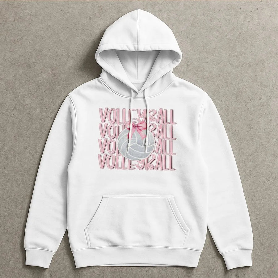Volleyball Hoodie with Coquette Bow | Retro Aesthetic Volleyball Graphic | Soft Cotton-Poly Blend | Cute Gift for Volleyball Players & Team Moms