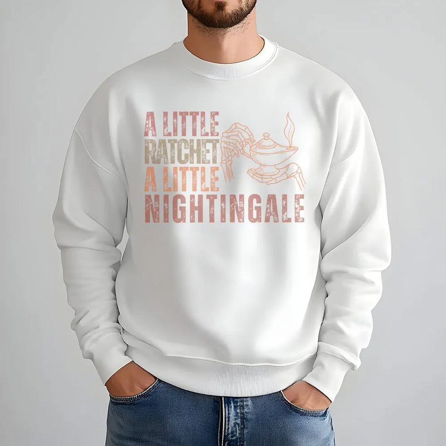 Funny Nurse Sweatshirt | A Little Ratchet A Little Nightingale Quote | Soft Cotton Comfort Colors Tee | Gift for Registered Nurse RN
