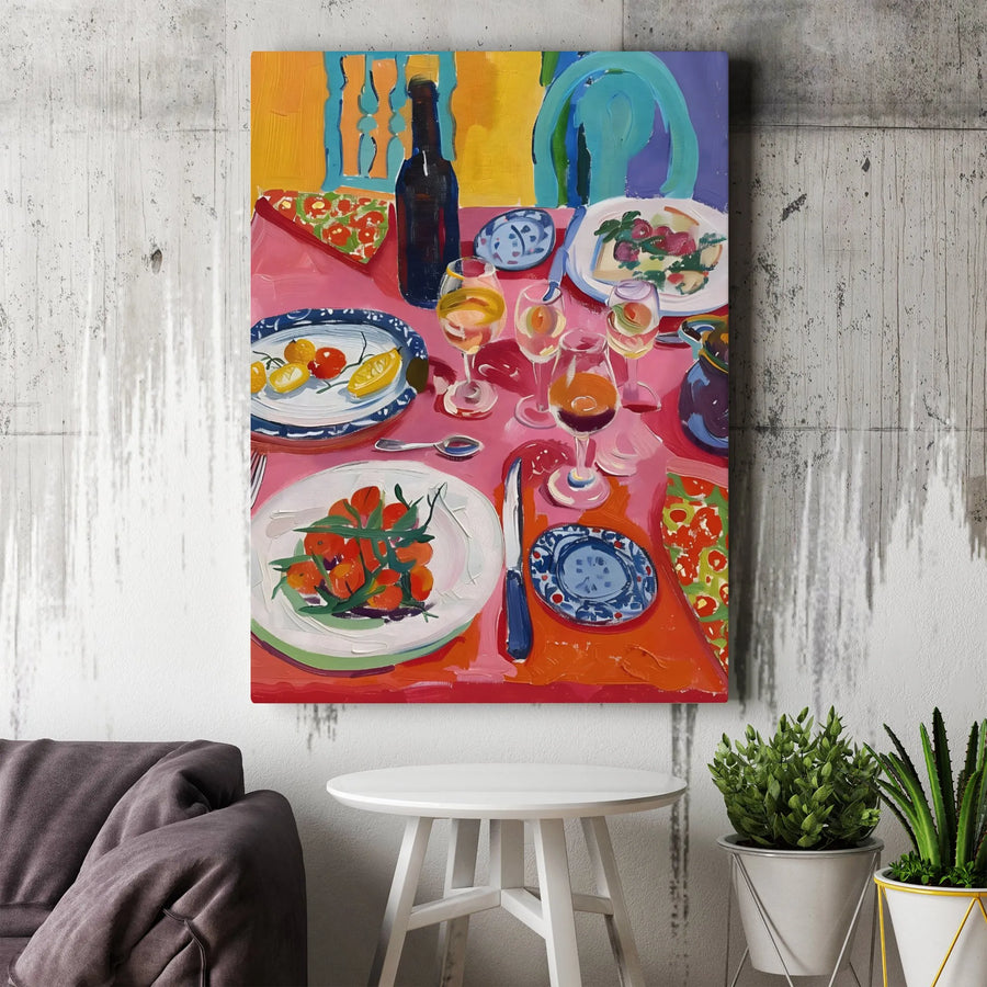 Colorful Still Life Canvas Print | Fauvist Dinner Table Artwork | 1.25-Inch Gallery Wrap | Modern Kitchen Wall Decor for Dining Room