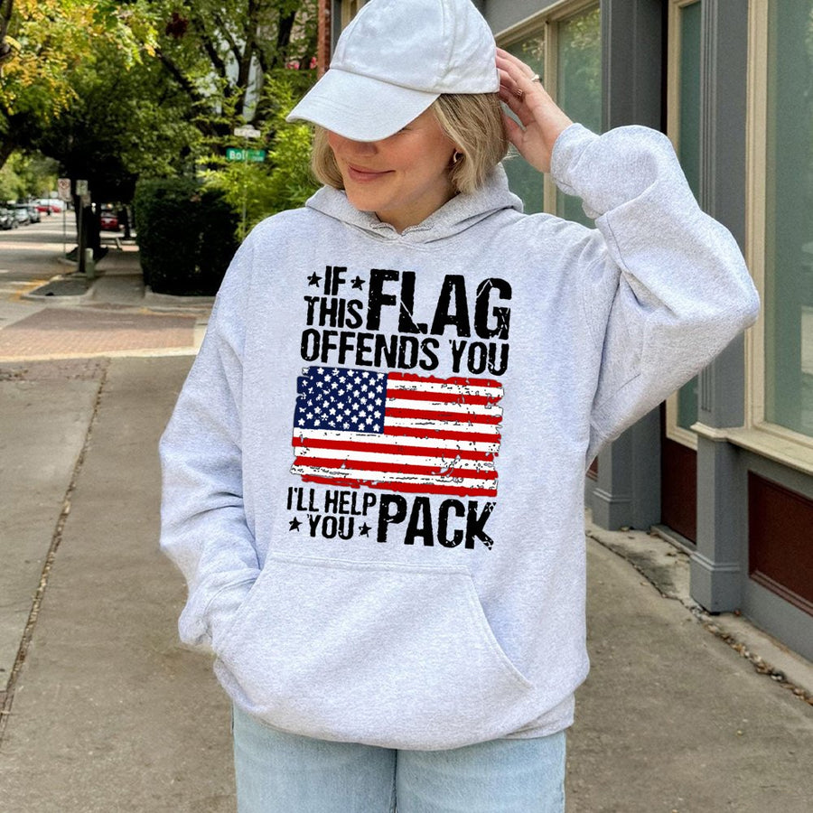 American Flag Hoodie | If This Flag Offends You Design | Premium Cotton-Blend Patriotic Sweatshirt | Unisex USA Pride Gift for Men and Women