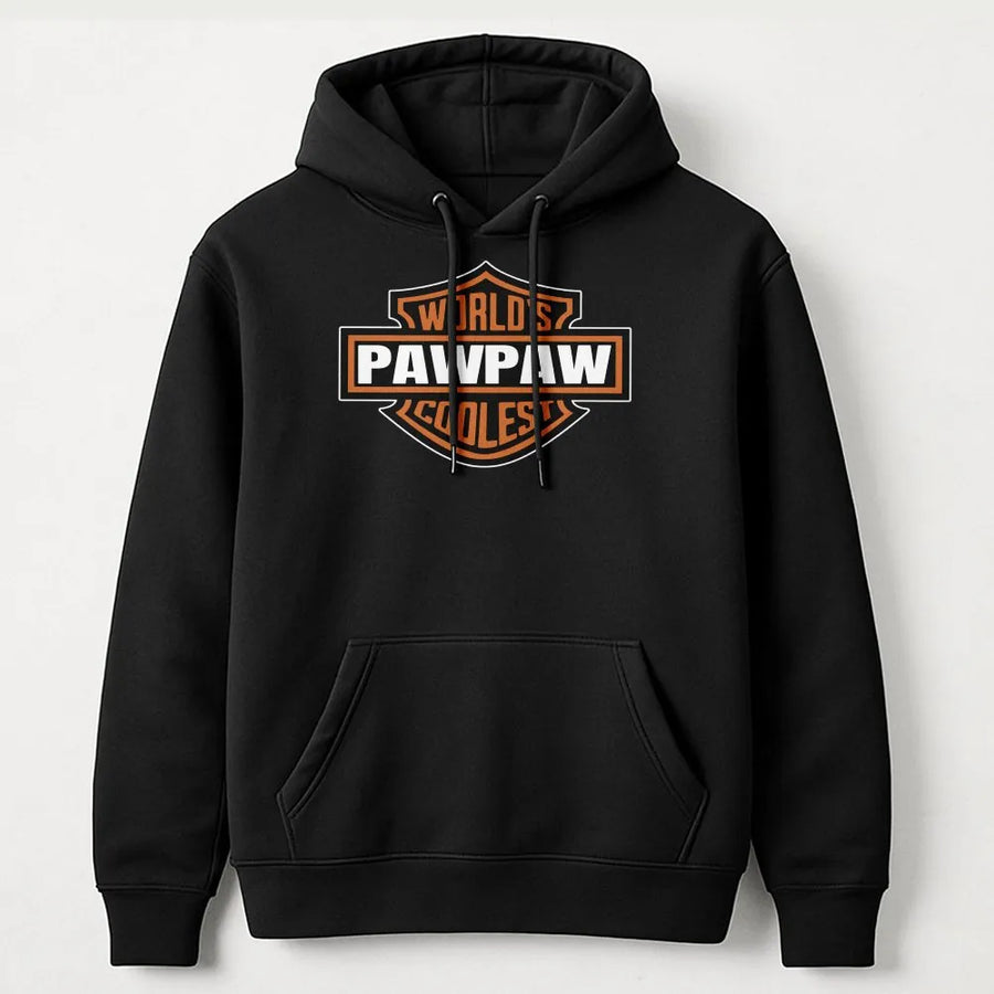 Worlds Coolest Pawpaw Hoodie | Vintage Biker Shield Graphic | Premium Cotton Blend | Funny Grandpa Birthday Gift From Grandkids
