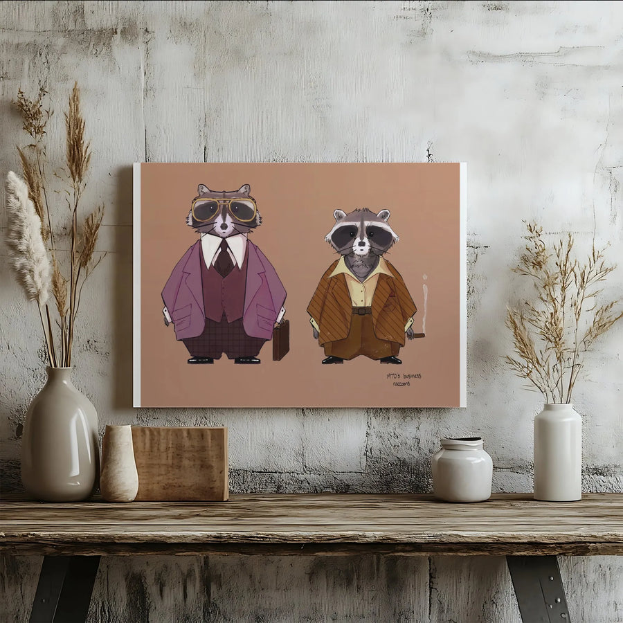 Retro Raccoon Canvas Wall Art | Funny 1970s Gangster Animal Illustration | Premium Thick Canvas Print | Unique Gift for Home Office or Man Cave Decor
