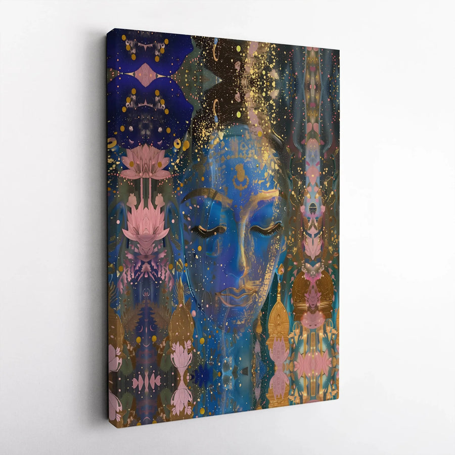 Spiritual Goddess Canvas Art | Abstract Lotus & Gold Splatter Design | Premium Gallery Canvas | Gift for Yoga Studio & Meditation Room Decor