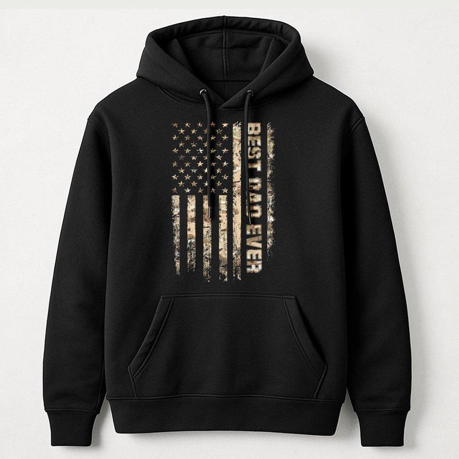 Best Dad Ever Hoodie | Distressed Camo American Flag Graphic | Premium Cotton Blend | Father's Day 2026 Gift for Dad or Grandpa