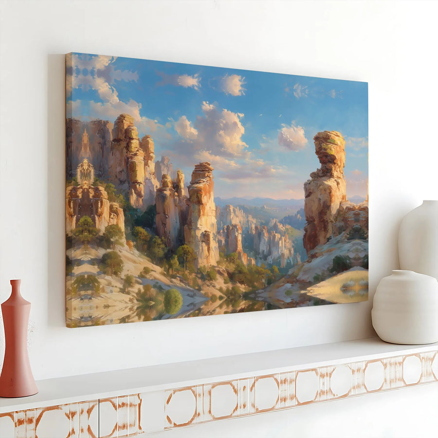 Southwest Canyon Canvas Wall Art | Sunlit Sandstone Rock Formation Landscape | Premium Gallery Wrap Print | Modern Home & Office Decor Gift