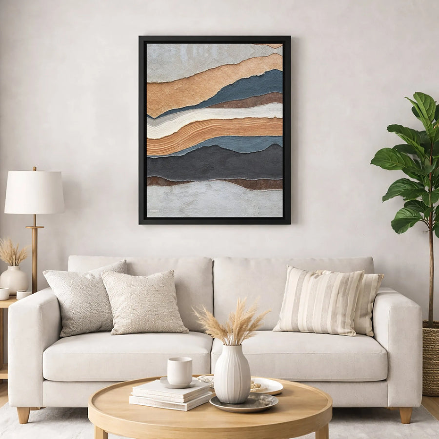 Abstract Torn Paper Canvas Wall Art | Earth Tone Collage Print | 1.25-Inch Gallery Thick Profile | Modern Minimalist Home Decor Gift
