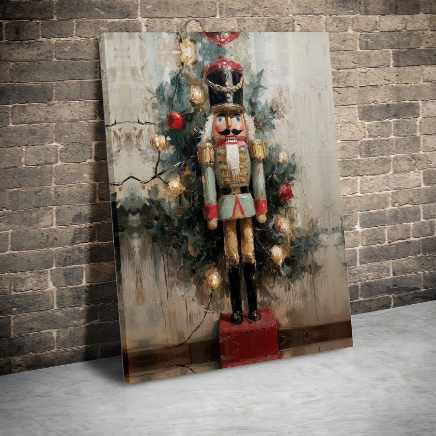 Christmas Nutcracker Wall Art | Festive Soldier by Illuminated Tree | Premium Gallery-Wrapped Canvas | Holiday Decor Gift for Home