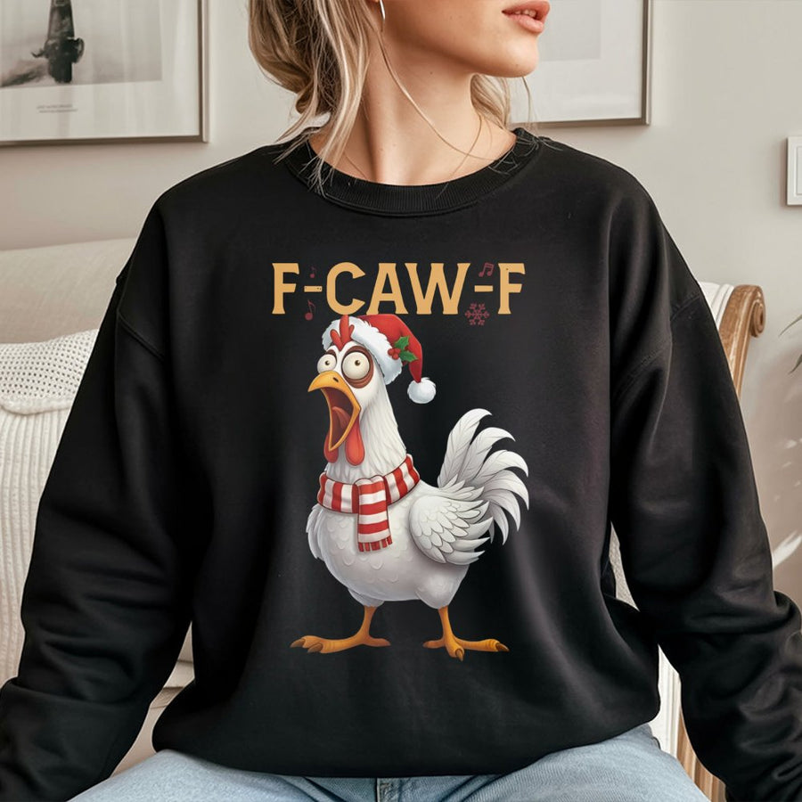 Funny Chicken Christmas Sweatshirt | F-Caw-F Singing Rooster Graphic | Premium Cotton Blend Crewneck | Cute Holiday Gift for Farm Animal Lovers