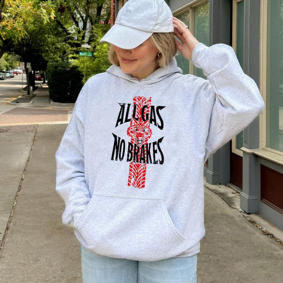 All Gas No Brakes Hoodie | Wolf Tire Track Graphic | Premium Cotton Blend | Gift For Wrestler Fan Men And Women