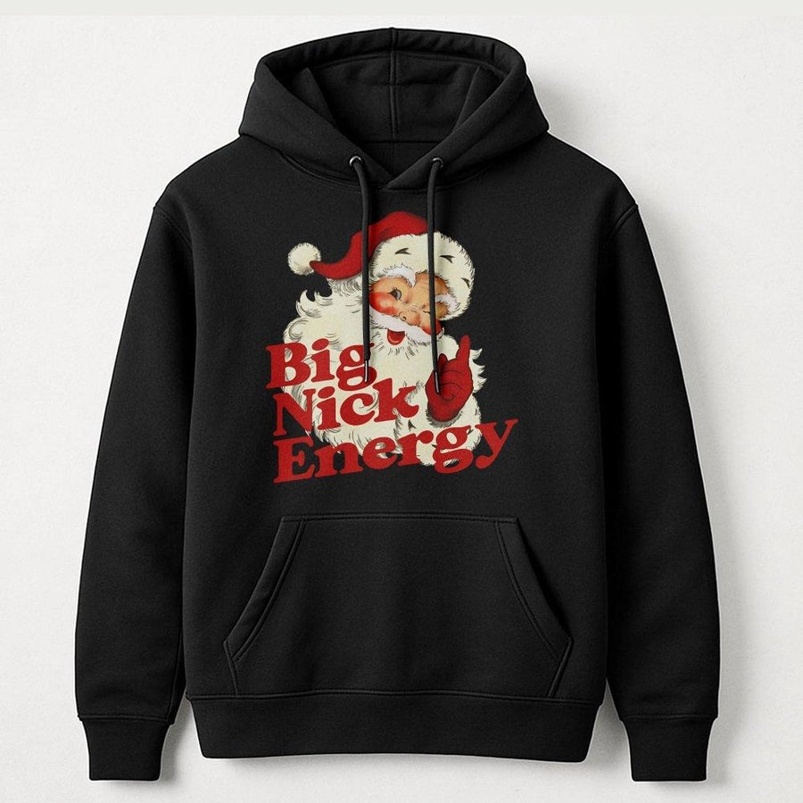 Big Nick Energy Hoodie | Retro Santa Christmas Graphic Sweatshirt | Premium Cotton Blend | Funny Holiday Gift for Men and Women