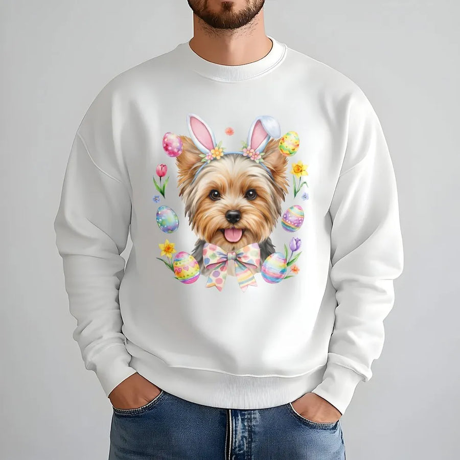 Yorkie Easter Sweatshirt | Cute Bunny Ears Puppy Graphic | Premium Cotton Blend Crewneck | Dog Mom Spring Gift Idea