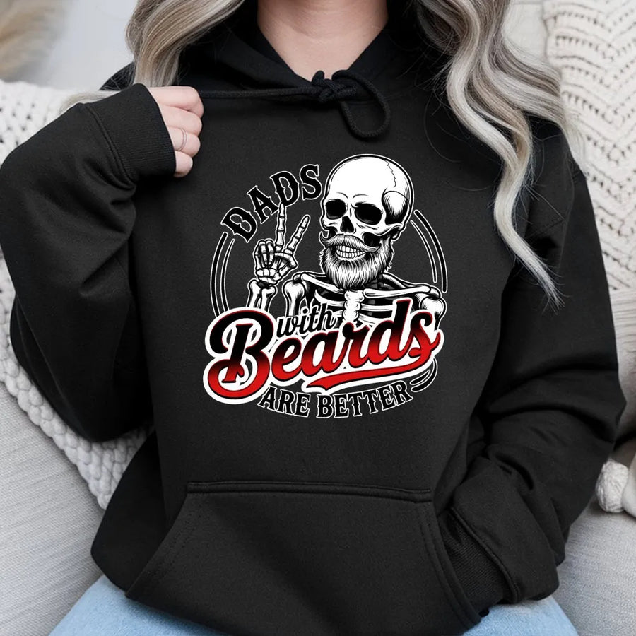 Dads With Beards Are Better Hoodie | Funny Skeleton Bearded Dad Graphic | Premium Cotton Blend Sweatshirt | Unique Father's Day 2026 Birthday Gift