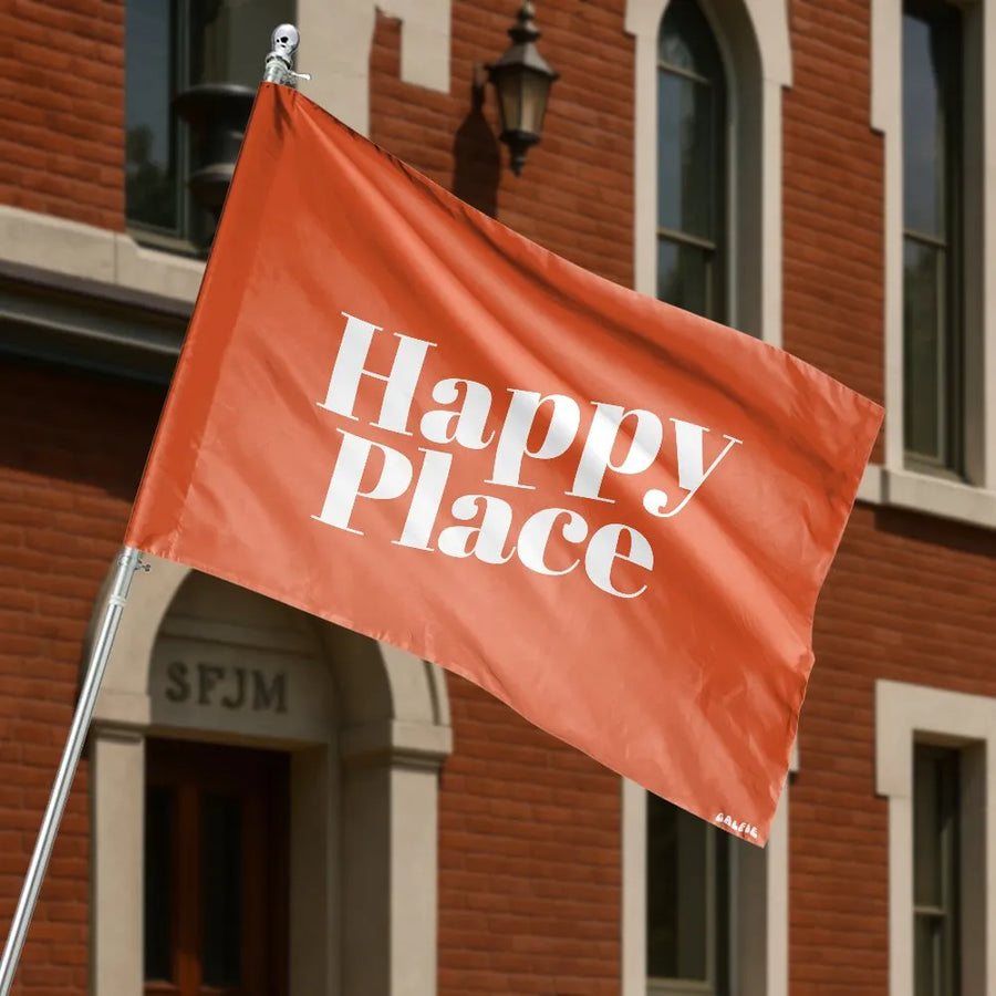 Happy Place House Flag | Modern Typography Welcome Banner | Premium Weather-Resistant Fabric | Outdoor Decor Gift for Porch or Garden