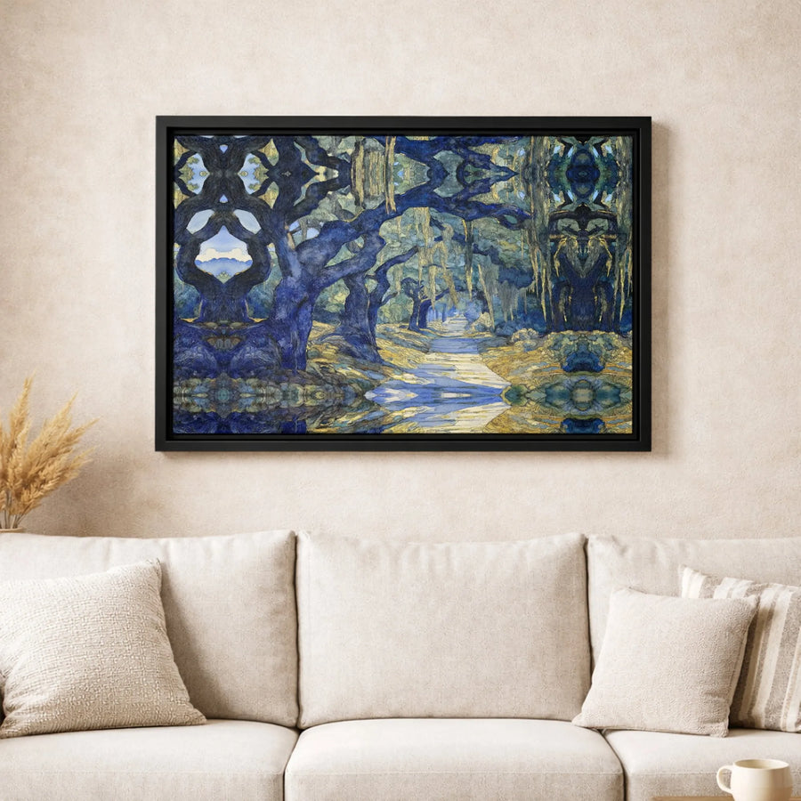 Blue Oak Tree Forest Canvas Print | Surreal Nature Landscape Wall Art | Gallery Wrapped 1.25" Profile | Premium Modern Home Decor Gift